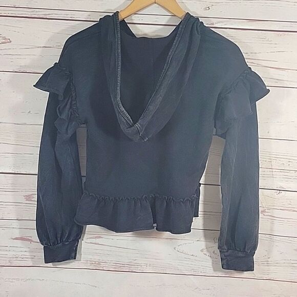 Anthropologie t.la Victorine Cropped Sweatshirt Top Black Size X- Small Ruffled - Picture 8 of 10